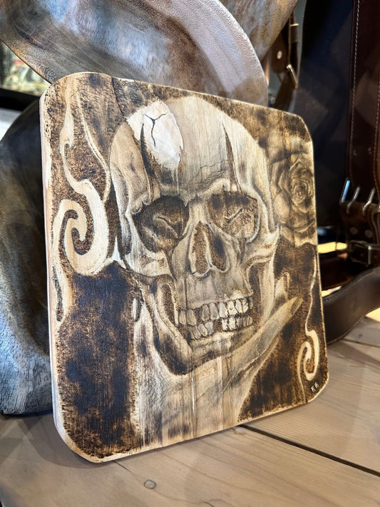 Skull Picture on Cutting Board - Pyrography Art