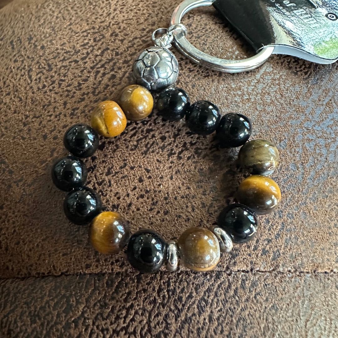 HOUSE OF RIDERS Keychain with Black and Brown Beads